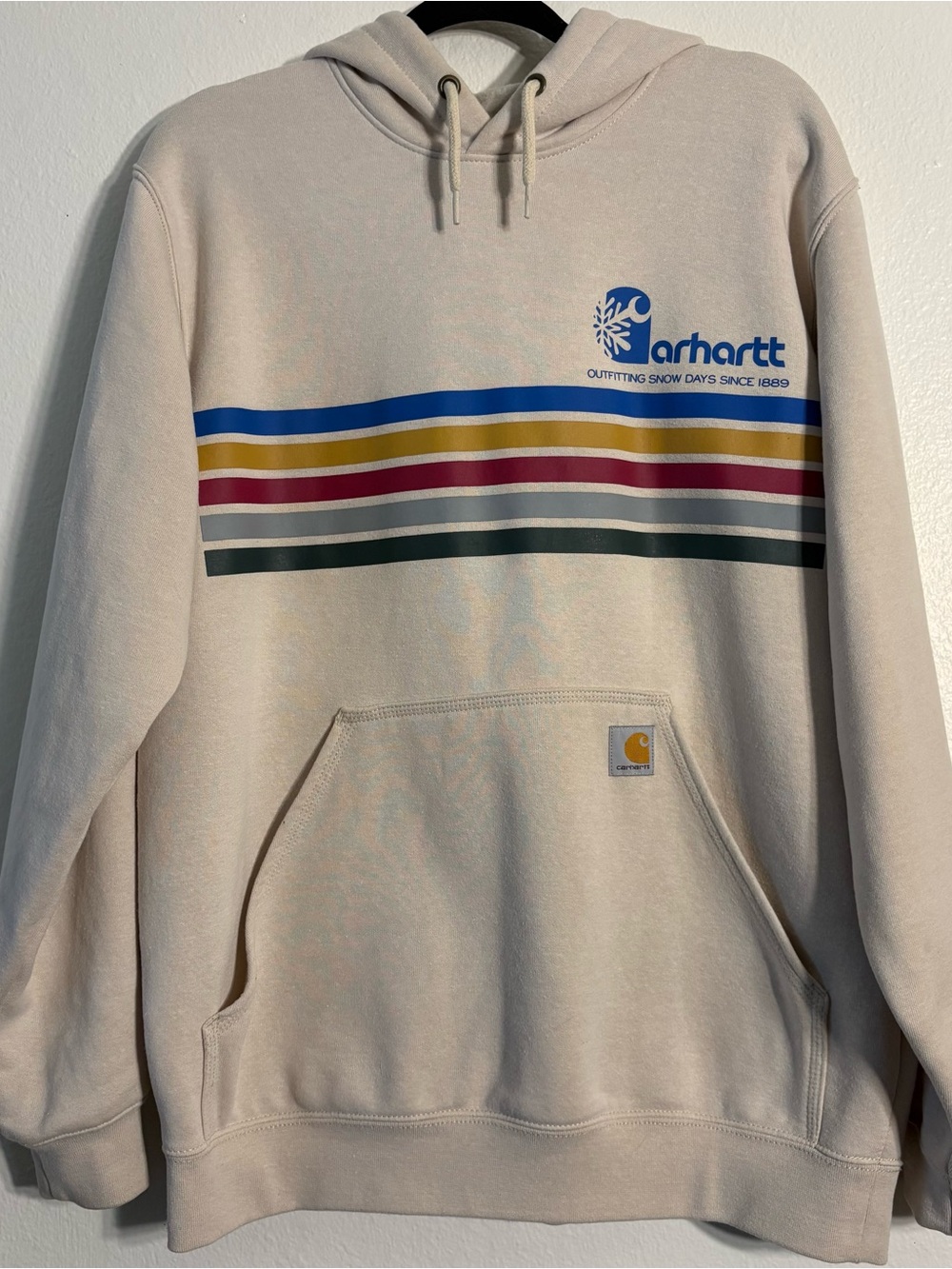 Carhartt Men’s Loose-Fit Retro Stripe Oat Milk Hoodie